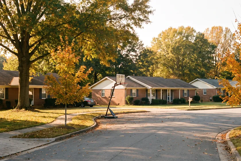 Streets and homes typical of Brier Creek